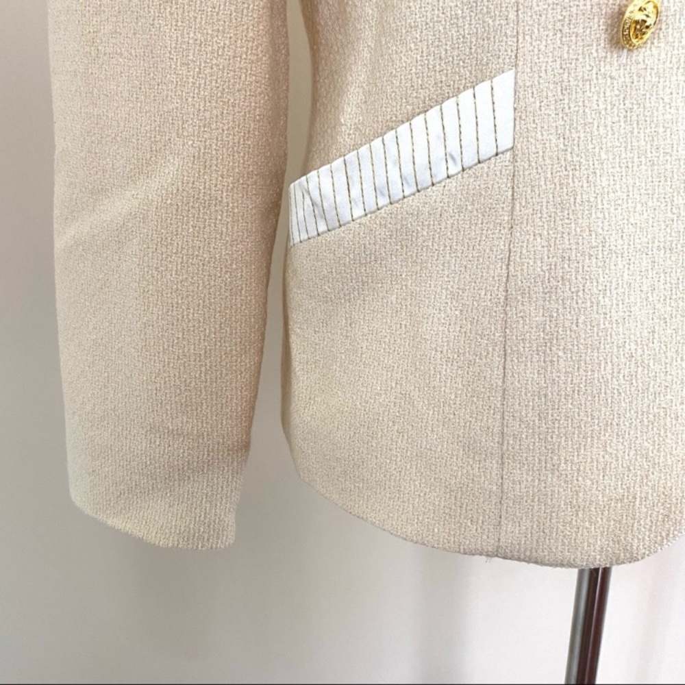 VINTAGE ALBERT NIPON BLAZER
JACKET STRUCTURED IVORY CREAM BEIGE WOOL BLEND SZ 4 - Picture 4 of 14